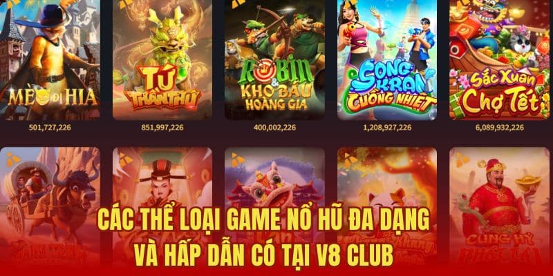 Các thể loại game nổ hũ đa dạng và hấp dẫn có tại V8 Club
